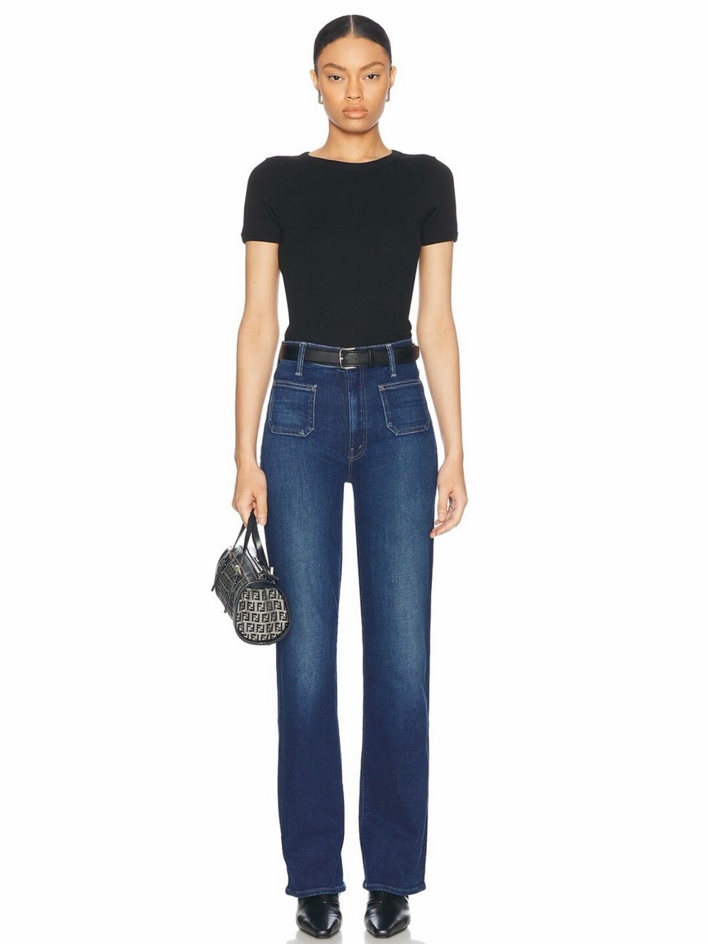 MOTHER Patch Pocket Rambler Zip Sneak Jeans | Dark Wash Straight Leg